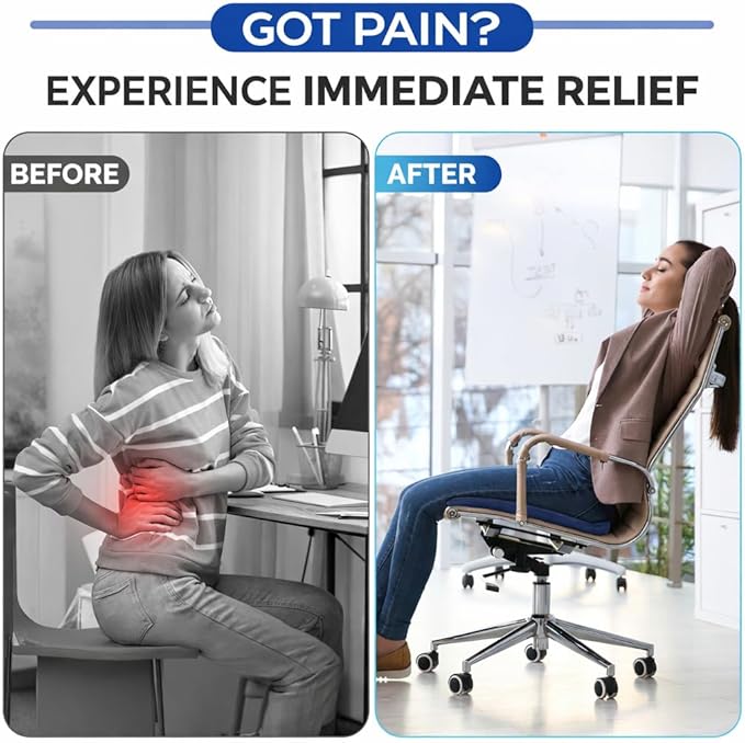 Large Gel Seat Cushion for Long Sitting, Cooling Gel Cushion for Office Chair, Tailbone Sciatica Coccyx Pain Pressure Relief Orthopedic Seat Cushion, Double Handles Non Slip Cover for Car Wheelchair