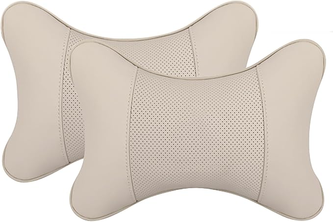 Car Pillow for Car Neck Pillow for Driving Seat Leather Neck Support Soft Cushion Support Head-Rests for Vehicle Sleeping with Elastic Adjustment Strap 2PCS (Neck, Beige)