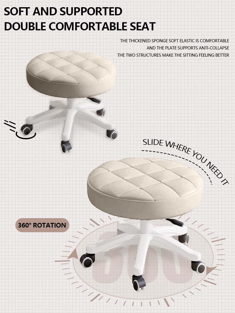 Small Chair Round Rolling Stool with Wheels PU Leather Height Adjustable Swivel Drafting Work SPA Salon Stools Home Office Chair,2 Pack