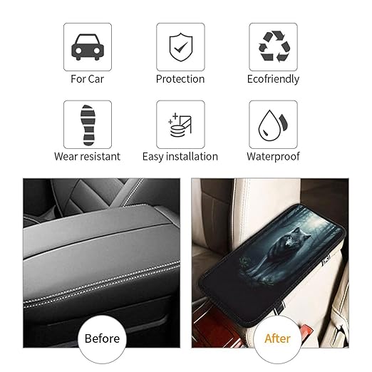 Tree Wolf Car Auto Armrest Cushion Cover Accessories Center Console Seat Box Pad Protector Universal Decoration for Most Vehicle SUV Truck