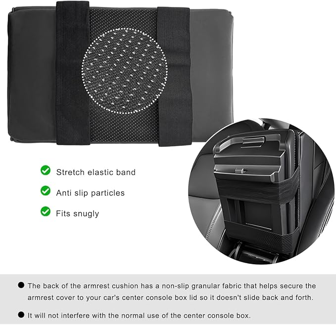 Car Center Console Armrest Pillow, 14"×8.3" Waterproof Leather Armrest Box Cover with Cup and Phone Holder, Soft Memory Foam Arm Rest Console Pad Protector for SUV Truck (Black, Glossy)