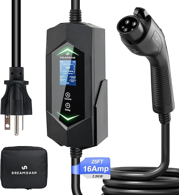 Portable Level 2& Level 1 Ev Charger for All SAE J1772 EVs, 25ft ETL Listed Electric Vehicle Charger, Smart Adjustable 6-16A,120-240V, Timer Function,Weatherproof IP66 with NEMA 6-20 Plug