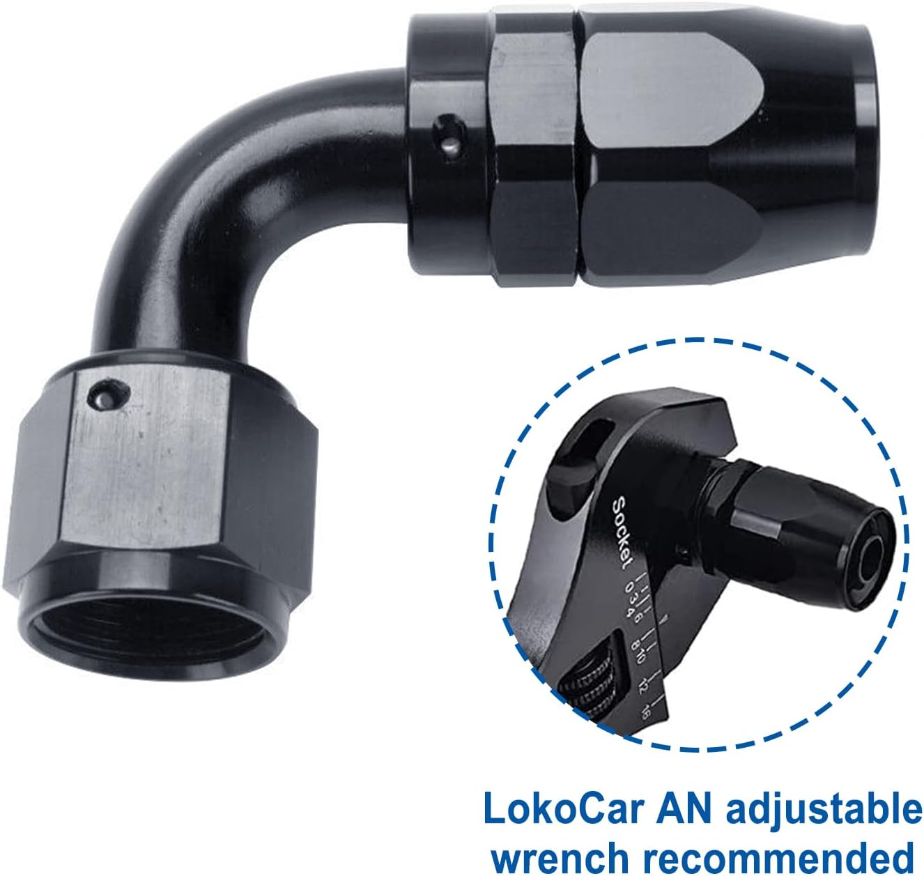 LokoCar 6AN Hose End Fitting 90 Degree Swivel For CPE Braided Hose Black 2Pcs
