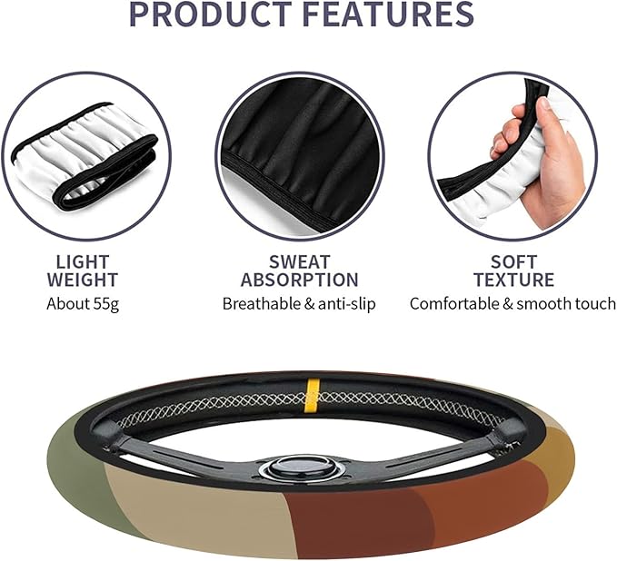 Car Steering Wheel Cover for Women Men, Non-Slip Sun Rays Bending Steering Wheel Protector, Universal 14"-15" Fit for Cars, SUVs, Trucks (Sun Rays Bending)