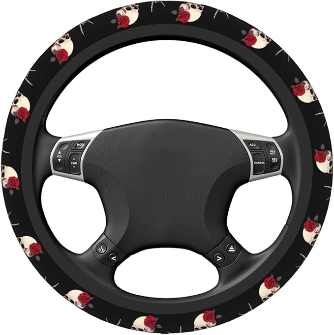 Hippie Skeleton Steering Wheel Cover Women, Comfortable Elastic Steering Car Wheel Cover Fit 15 inches Universal Accessories Suvs Trucks Decor