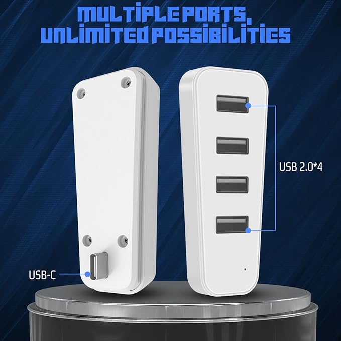 TNP 4 Port USB Hub for PS5 Slim Edition - High-Speed USB 2.0 Port Extender Adapter Accessories Expansion Hub Connector Expander for PlayStation 5 Slim ONLY, White
