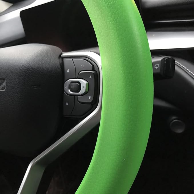 Green Car Steering Wheel Cover: Universal RPKEY 13.5 to 15 inches Silicone Steering Cover Compatible with Most Car Models Fit for Round D Shape
