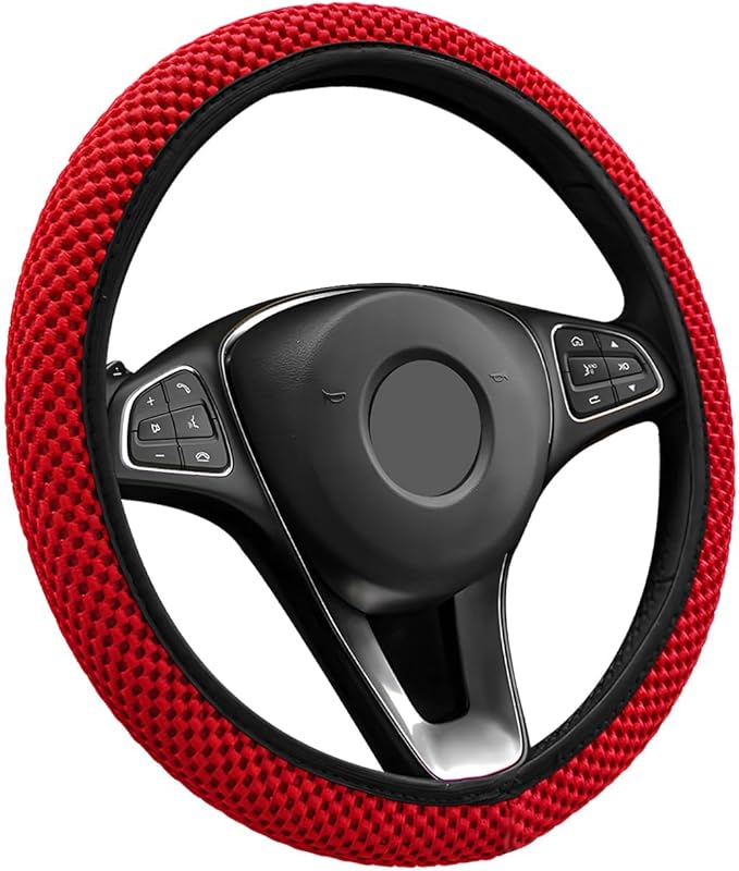 Elastic Steering Wheel Cover, 15"×15" Breathable Ice Silk Steering Wheel Protector, Universal Auto Wheel Wrap Anti-Slip Soft Cover for Ultimate Comfort, Car Accessories (Red)