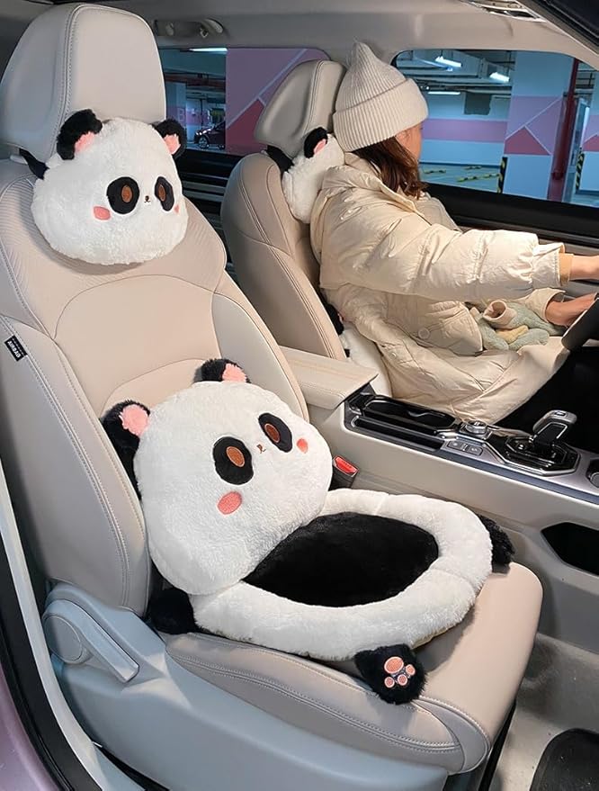 Cartoon Car Seat Cushion Lumbar Support Pillow and Neck Pillow, Cute Car Seat Pillow Headrest Pillow Back Support for Driving Fatigue Relief,for Office Chair Truck SUV (Rabbit Lumbar)