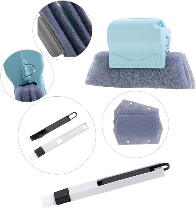 Magic Window Track Cleaning Tools Set, Window Sill Track Cleaner Tools, Clean Scraper, 3Pcs Cleaning Brush and 6Pcs Replacement Cloth, 2Pcs Clean Brush