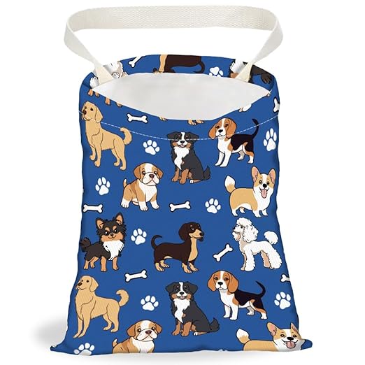 Various Dogs Print Car Trash Bag Hanging Garbage Bag with Snap Buttons Car-Back Seat Trash Storage Portable Dustbin for Car Interior Accessories Travel Camping