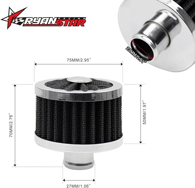 RYANSTAR RACING 4PCS 23MM High Flow Vent Valve Cover Breather Filter Universal Car Air Filter Cold Air Intake Filter Small Air Filter Breather Universal Air Vent Cover Black
