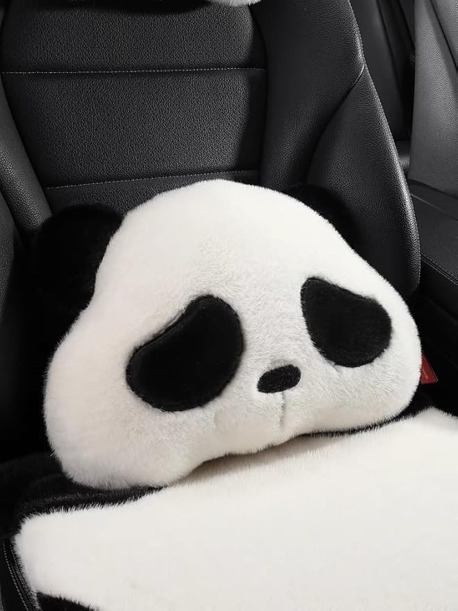 Car Seat Cushion,Lumbar Support Pillow for Car Seat,Cute Panda Cushion for Most Car, Truck, SUV, or Van Front （1 Seat Cushion,1 Pillow）