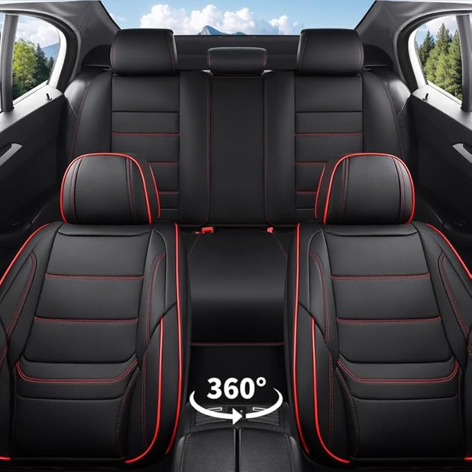 Car Seat Covers Custom Fit for Chevrolet/Chevy Volt 2010-2019 , Premium Faux Leather Waterproof Car Seat Protectors with Lumbar Support, Breathable Anti-Slip Easy to install(Black&Red,Full set)