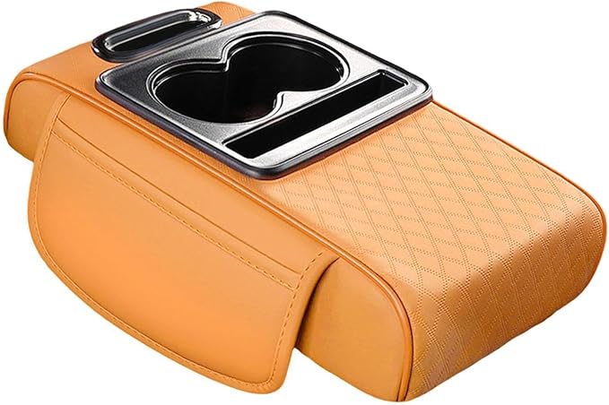 Car Center Console Pad PU Leather Armrest Organizer with Tissue Box Slot for Vehicles, Style E