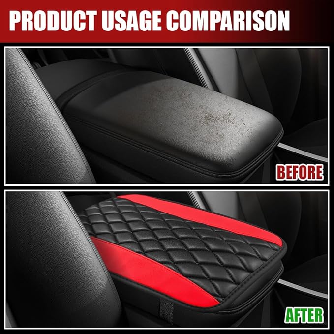 Car Center Console Cushion Pad, Armrest Cover for Car, Leather Waterproof Armrest Seat Box Cover, Auto Accessories Comfortable Arm Rest Box Cushion Pad for Most Vehicles (Red)