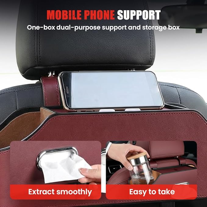 3-in-1 Car Backseat Organizer, 2026 Multifunctional Car Back Seat Storage Organize Box with Cup Holder Tissue Box, for Hold Phones, Snacks, Drinks, Handbags (Orange)
