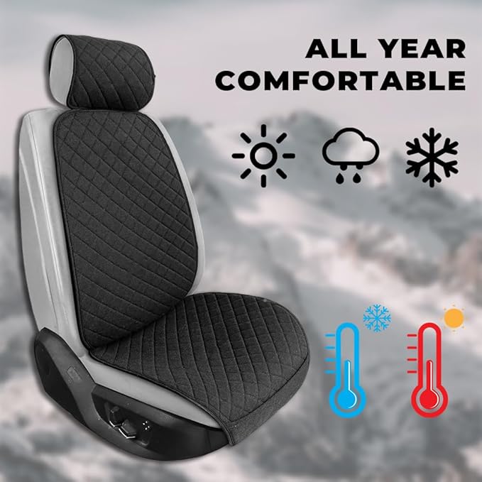 2PCS Linen Car Seat Covers Front Seats,Breathable Cloth Fabric Car Seat Protector - Universal Cloth Seat Covers Fit for Cars, Vans, SUVs, Trucks and for All Seasons - Black