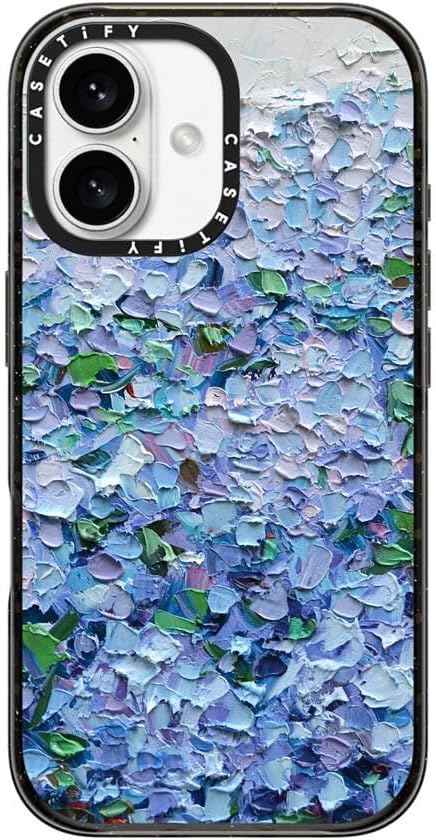 CASETiFY Impact Case for iPhone 16 [Slim / 8.2 ft. 4X Military Grade Drop Protection/Compatible with Magsafe] - Nantucket Blue Hydrangeas - Clear Black