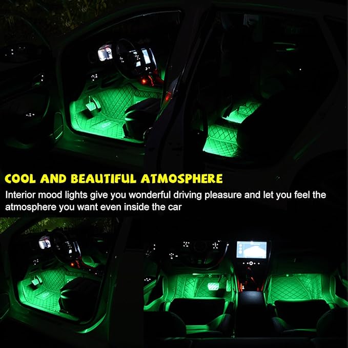 Car LED Strip Light, 48 LEDs RGB Neon Interior Atmosphere Lights, 12V Under Dash Ambient Night Light, Cigarette Lighter Auto Interior Decorative Lamp, Car Accessories (Green)