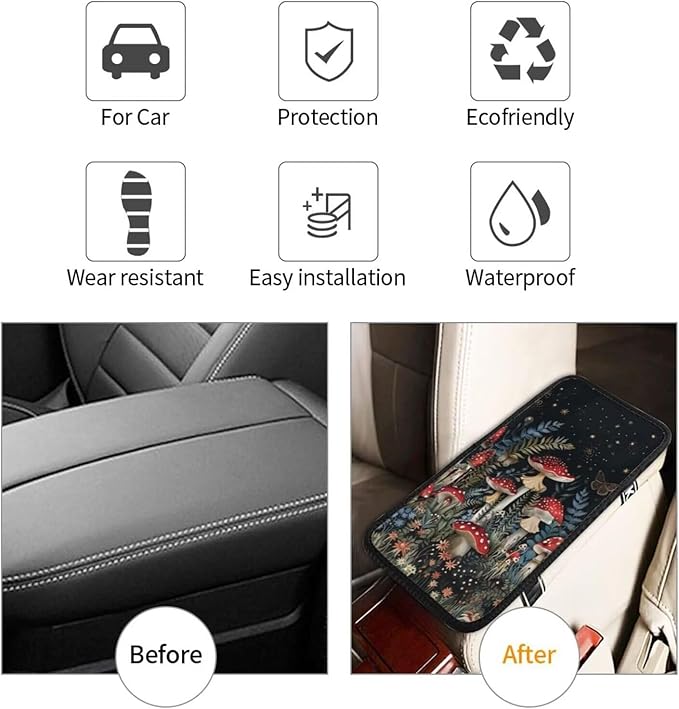 Car Center Console Cushion Pad Mhsoroom Print Universal Armrest Seat Box Cover Protector Black and Red Golden Butterfly Car Decor Accessories Fit for Most Truck Vehicles SUV