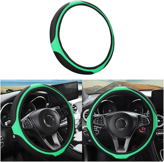 LoyaForba Car Steering Wheel Cover, Universal 14.5-15 Inch, Soft Anti-Slip Neoprene Protector for Steering Wheel, Breathable Odorless and Elastic Stretch, Car Accessory for SUV, Van, Truck (Green)