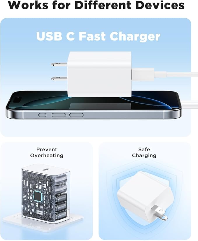 45W iPhone 17 Air 16 15 Pro Max Charger Fast Charging 6FT/10 FT/10FT,Super Fast USB C Charger Block with Extra Long Type C Charger Cable,PD Quick Adapter 3.0 for iPhone 17 16 15/17 16e 15Pro/16 Plus