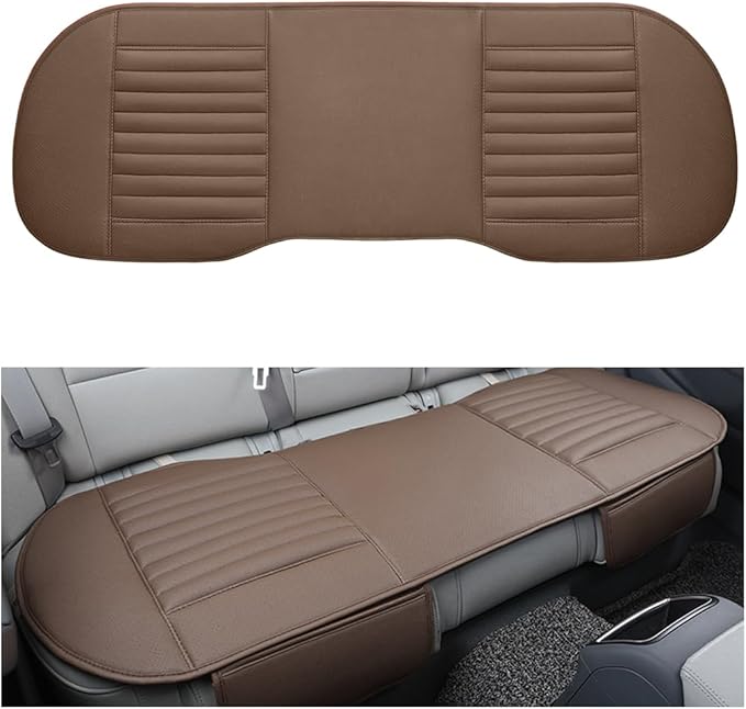 Car Back Seat Cover, Breathable PU Leather Rear Seat Cushion Protector with Storage Bag, Rear Bench Cover Pad Fits for 95% Vehicle, Universal Interior Car Accessories (Coffee, Rear)