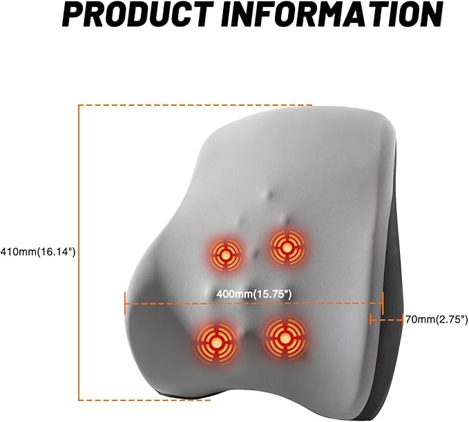 Lumbar Support Pillow for Office Chair Lumbar Support Pillow for car Heated Vibrating Pillow Back Support for Office Chair for Recliner 3 Heating Levels & 4 Motors & 3 Intensities, Gifts,Gray