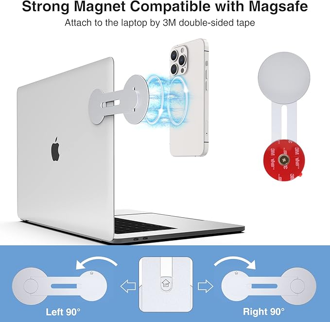 Continuity Magnetic Laptop Phone Holder - Continuity Camera Adapter Compatible with MagSafe for iOS 16 & macOS Ventura, Slim Laptop Phone Mount Computer Expansion Bracket for Smartphone
