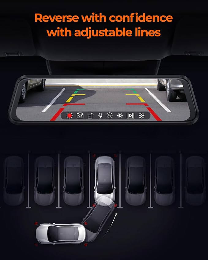 ACUMEN 4K Rear View Mirror Camera,Smart 12" Touch Screen Mirror Dash Cam Front and Rear,Backup Camera for Cars & Trucks with Blind Spot Detection (M4 2CH)