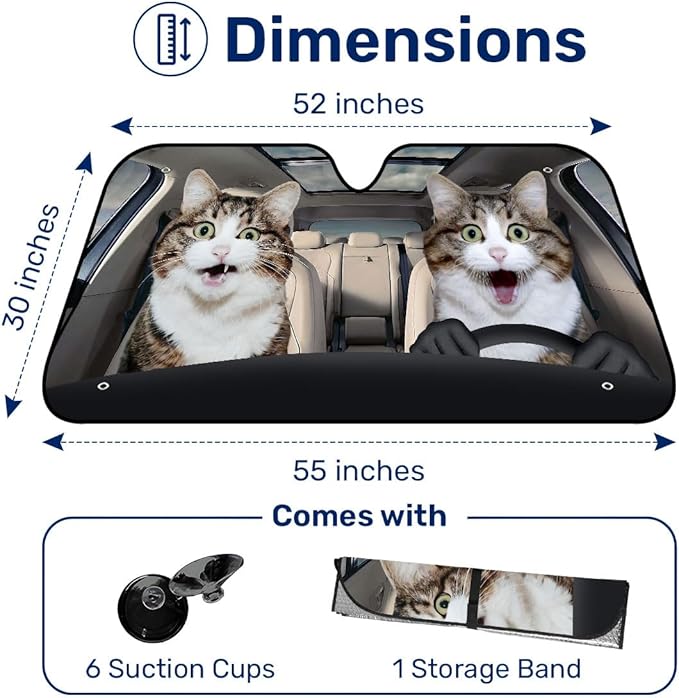 GENANY Naughty Cat Windshield Sun Shade for Car SUV Truck (55x30 inches), Sun Shade Windshield, Shades for Front Windows, Protector Blocks UV, Spring Car Decor