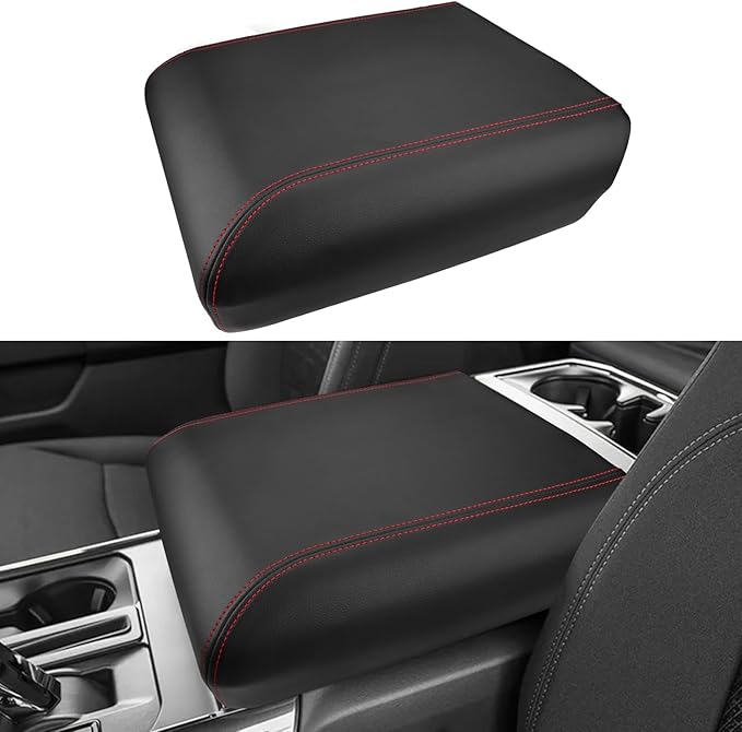 INTGET Center Console Cover for 2025 2026 Ford F150 Accessories Interior 2021 2022 2023 2024 Car Middle Arm Rest Armrest Lid Seat Cover Protector Elbow Cushion Pad (red Stitches, 2021-2026)