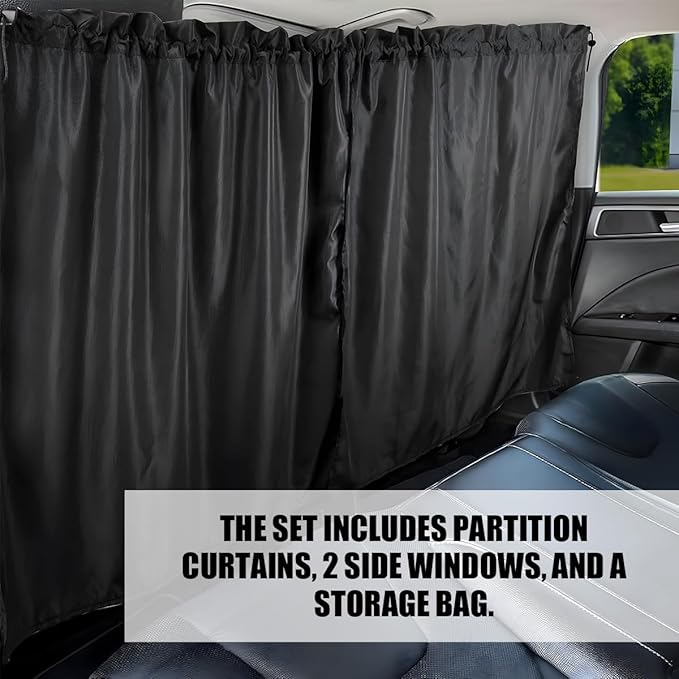 3PCS Car Window Shades Kit, Magnetic Light Blocking UV Protection Privacy Divider Curtains & Side Window Covers, Double Layer Automotive Sunshades Curtains, Universal for Vehicles