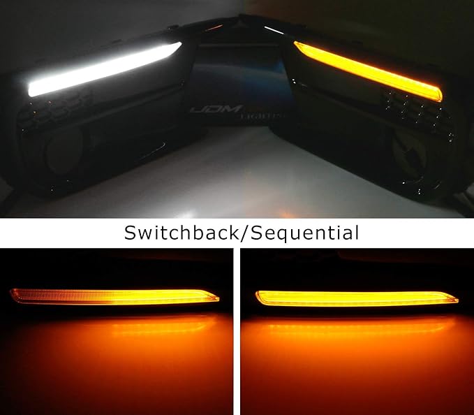 iJDMTOY White/Amber Dynamic Sequential Flash Switchback LED Daytime Running Lights Non-Fog Version Bezels Compatible with 2018-2021 Subaru WRX/WRX STI