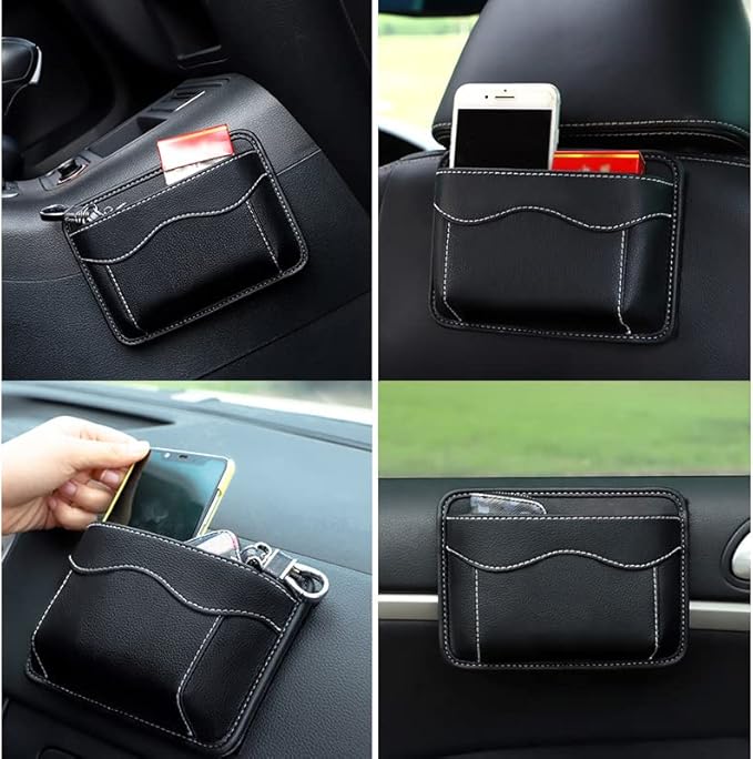 BetterJonny 2 Pcs Car Side Pocket Organizer, PU Leather Car Seat Side Storage Pocket Multifunctional Auto Console Side Storage Bag for Car Interior Organizer