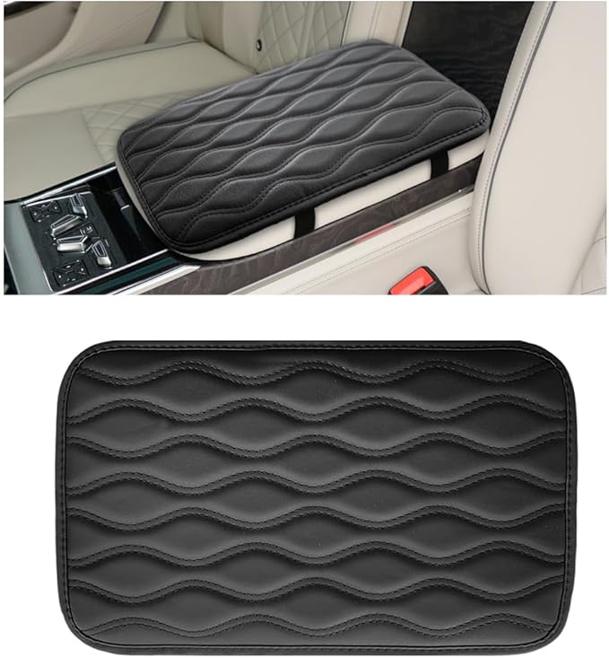 Car Center Console Cushion Pad, 12.48×7.40 Inches Waterproof Car Armrest Seat Box Cover, Comfortable PU Leather Vehicle Armrest Cover Protector, Car Decor Interior Accessories (Black)