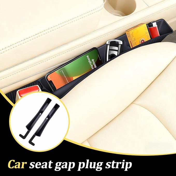 Car Seat Gap Filler, 2PCS Anti-Drop Multifunctional Vehicle Seat Side Space Organizer with 2 Storage Areas, Automotive Interior Chair Side Plug Strip, Universal for SUV Sedan Truck (Black)