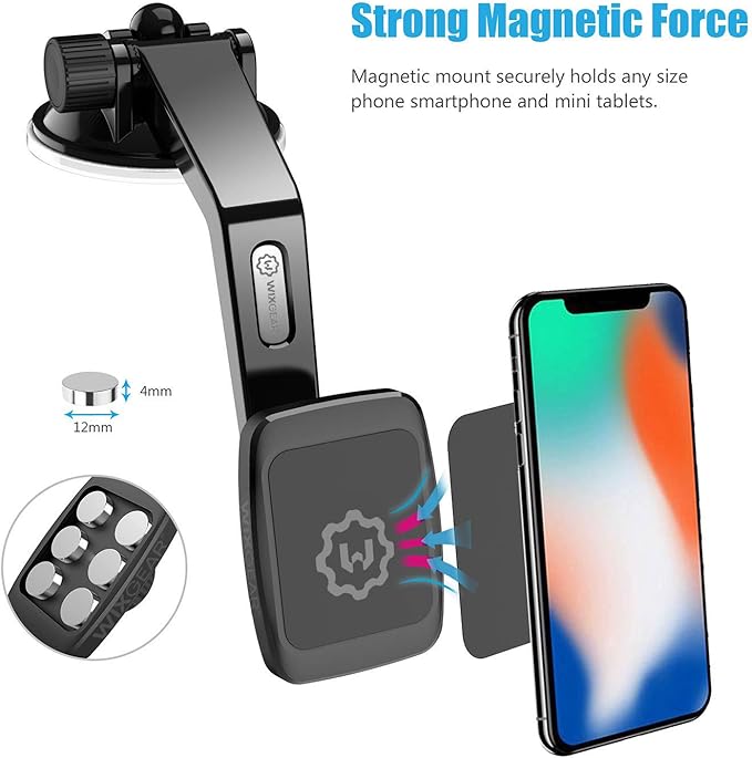 WixGear Magantic Mount, Universal Dashboard Curved Magnetic Phone Car Mount Holder for Cell Phones and Mini Tablets with Fast Swift-snap Technology, Magnetic Cell Phone Mount