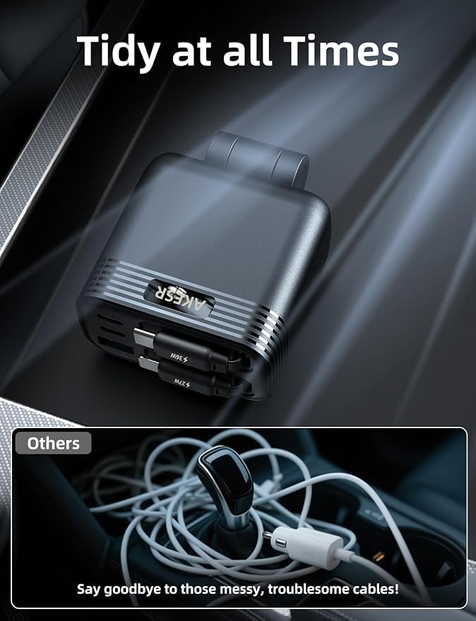 AKESR 5-in-1 Retractable Car Charger for iPhone 17, 66W USB-C Car Adapter A Versatile Gift for Both Men and Women, for iPhone 17/16/15/14/13/12 and Android for Samsung S25 Series.