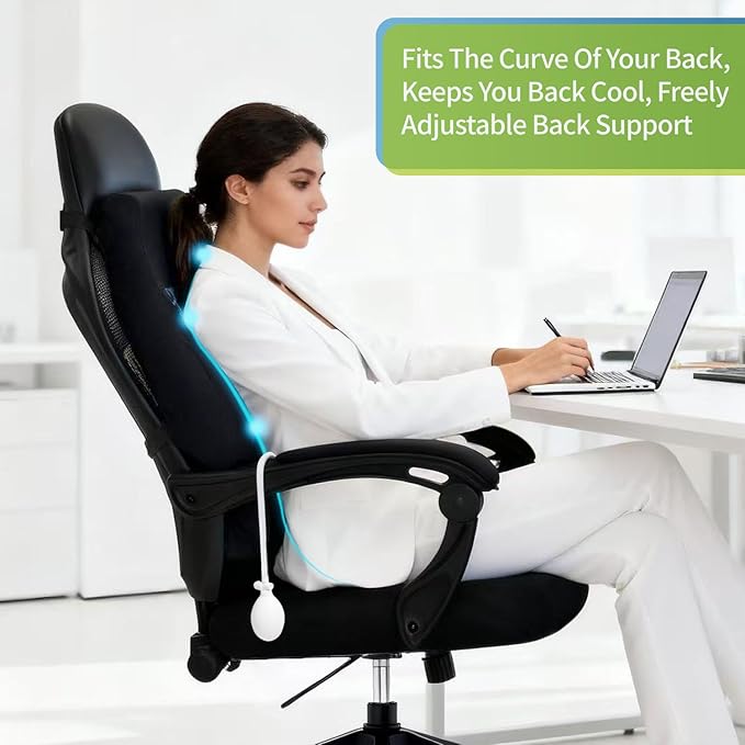 Adjustable Airbag Lumbar Support Pillow with Cooling Gel - Customizable Support for Upper Lower Back Pain Relief, Improves Posture, Memory Foam Back Cushion for Office Chair, Car/Truck Seat, Couch