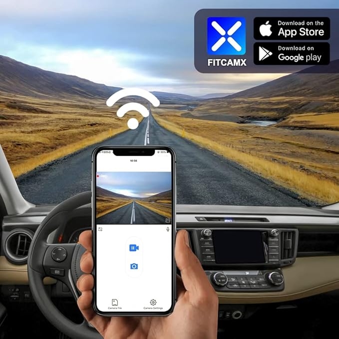 Fitcamx Front 2K+Rear 1080P Dash Cam Adapts for Toyota RAV4 2017 2018 (Part No #42080/42090), OEM Factory Look, Dual HD Video, Buillt-in WiFi & APP, Loop Recording, G-Sensor, Easy to Set, 64GB Card