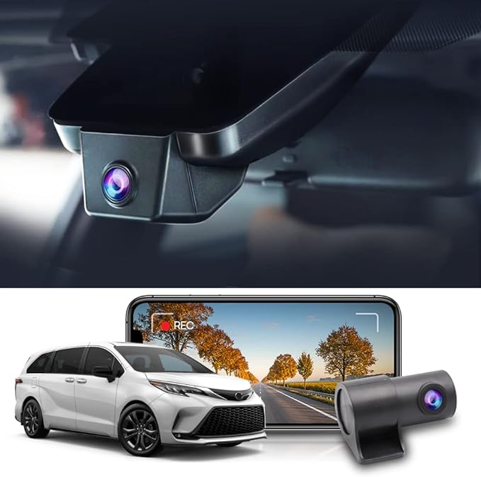Fitcamx Front 2K+Rear 1080P Dash Cam Adapts for Toyota Sienna 2021-2026 LE Limited XLE Platinum XSE (XL40), OEM Factory Style, Dual HD Video, WiFi & APP, Loop Recording, Gravity Sensor, 64GB Card