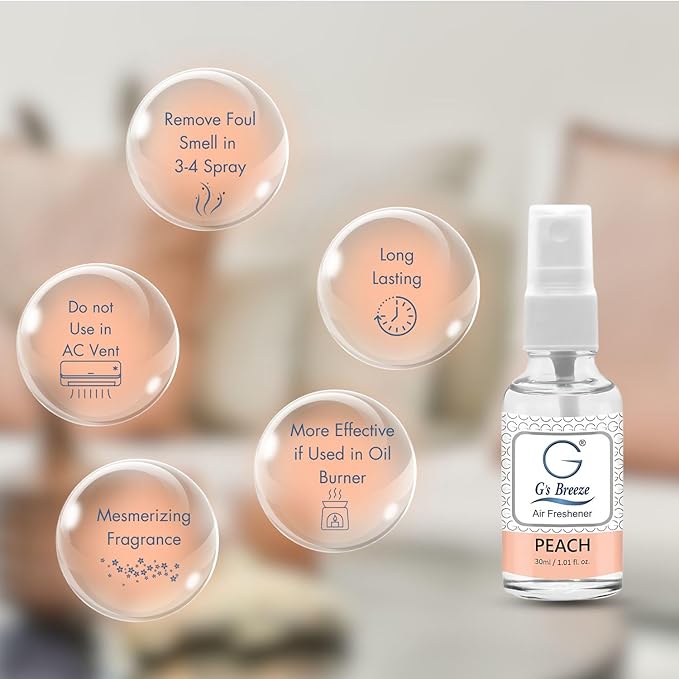 G's Breeze Peach Air Freshener - Sweet, Refreshing Aroma of Sun-Ripened Peaches - Ideal for Home, Car, or Office - Long-Lasting Fragrance - Enjoy a Fruity Vibe with the Juicy Scent of Fresh Peaches