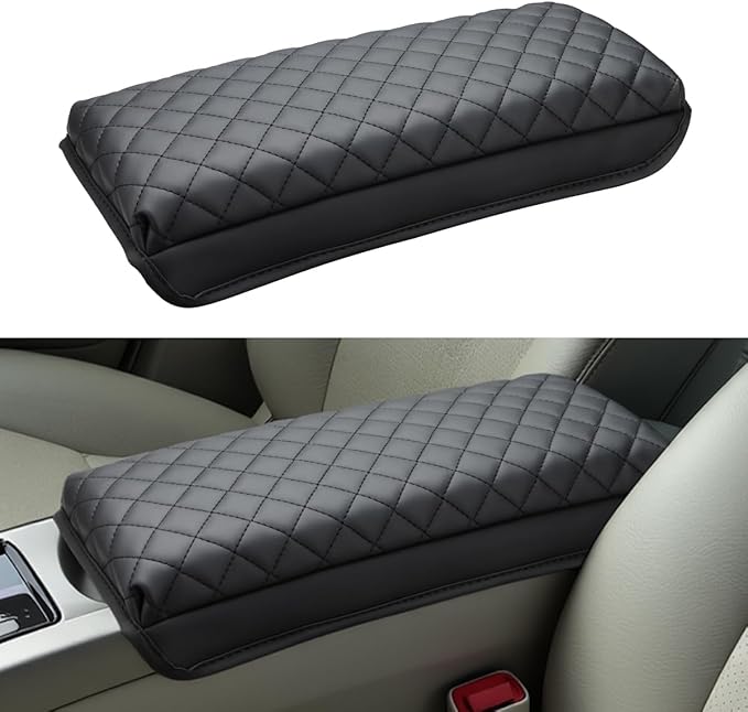 INTGET Center Console Cover for 2004-2009 Toyota Prius Accessories Leather Middle Armrest Cover Pad Car Interior Arm Rest Lid Protector Cushion (Black Stitches, Cushion)