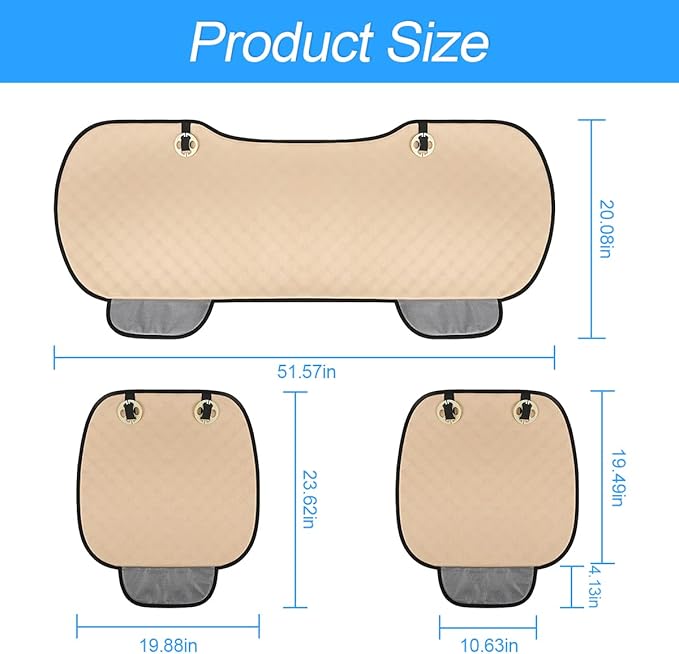 3PCS Set Car Seat Cushion for Front and Back Seat, 3D Soft Linen Breathable Auto Seat Cover, Comfort Non-Slip Rubber Bottom, Car Accessories (Coffee/3PCS)
