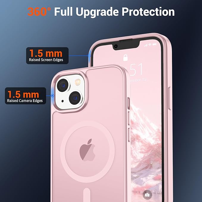 SUPFINE Magnetic for iPhone 15 Plus Case & iPhone 14 Plus Case with Screen Protector (Compatible with MagSafe)(Military Grade Drop Protection) Translucent Shockproof Phone Cover,Light Pink