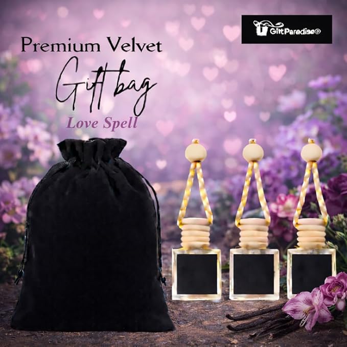 Gift Paradise® Love Spell Car Air Freshener Set of 3 (10 ml Each), Hanging Diffuser with Velvet Pouch, Long-Lasting Romantic Floral Scent for Car, Closet & Home