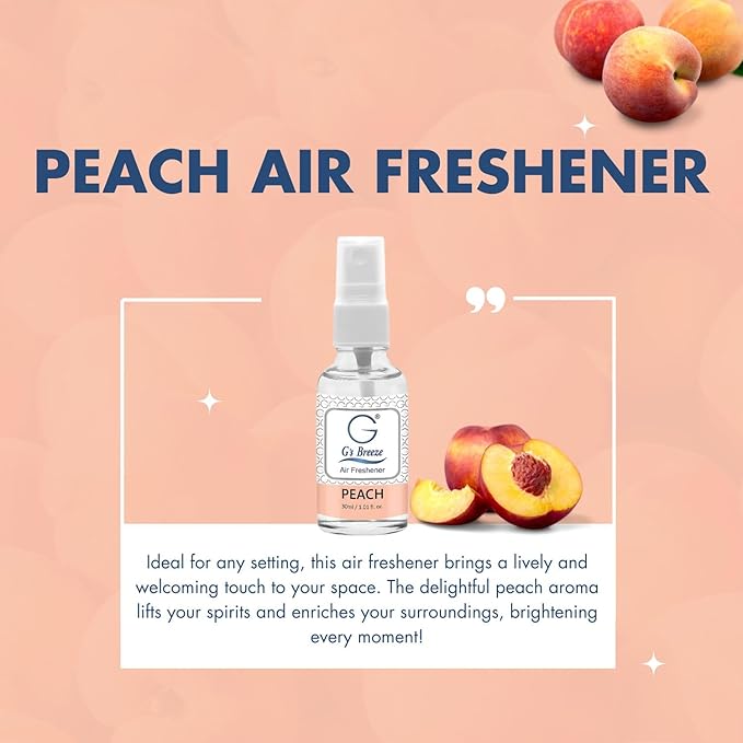 G's Breeze Peach Air Freshener - Sweet, Refreshing Aroma of Sun-Ripened Peaches - Ideal for Home, Car, or Office - Long-Lasting Fragrance - Enjoy a Fruity Vibe with the Juicy Scent of Fresh Peaches