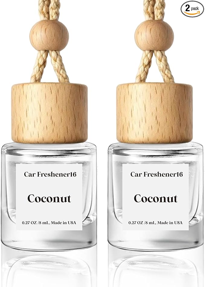 HoogaLife Car Air Freshener Diffuser 2 Pack Hanging Air Freshener Diffuser - Coconut Fragrance Oil Air D iffuser for Car, 45+ Days Long Lasting Fragrance Made in USA (C16)